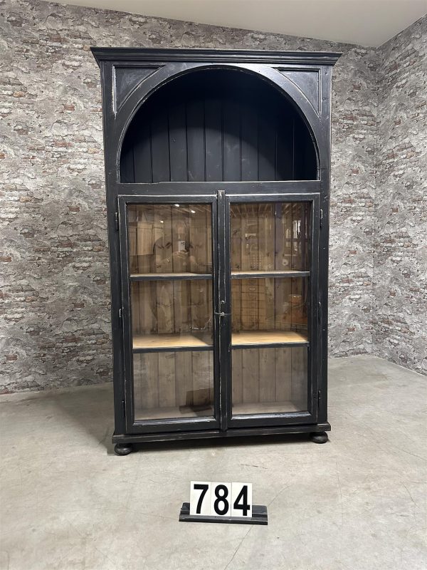 Industrial black display cabinet with old factory windows 785