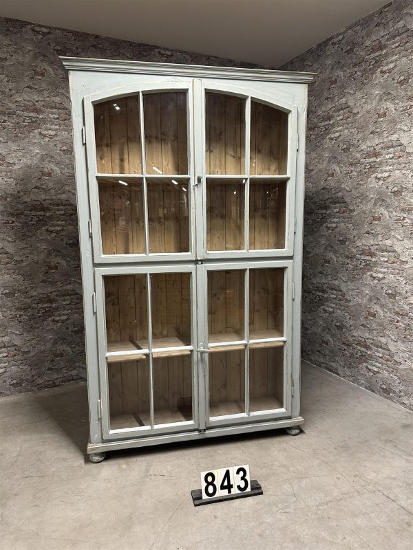 Industrial pine glasscabinet with old factory windows 843