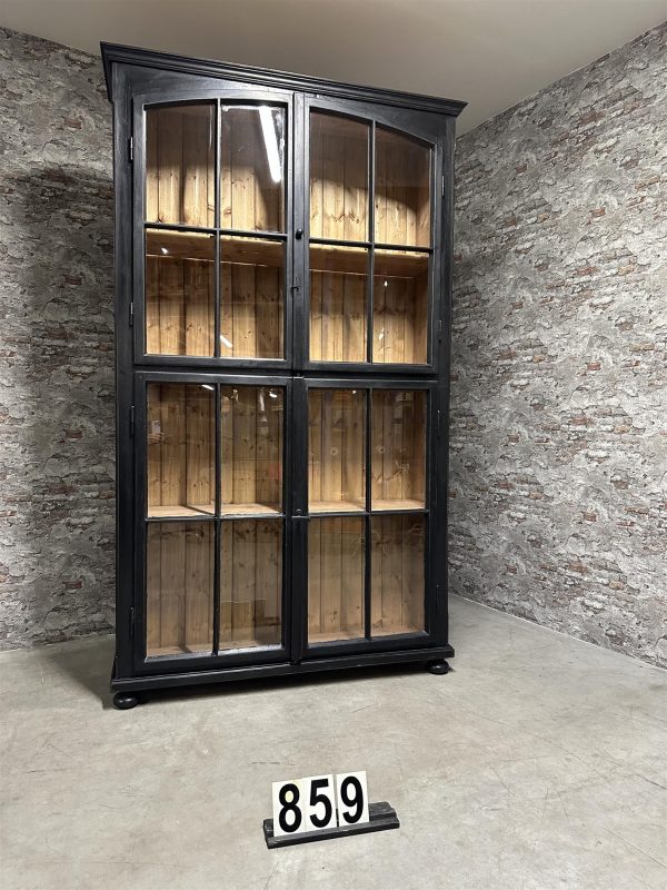 Industrial black display cabinet with old factory windows 859