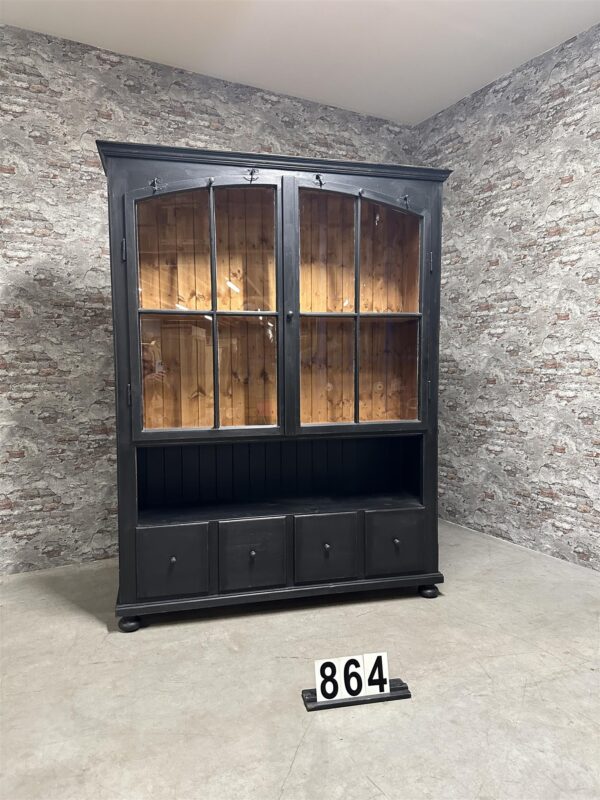 Industrial glass cabinet with old factory windows black 864