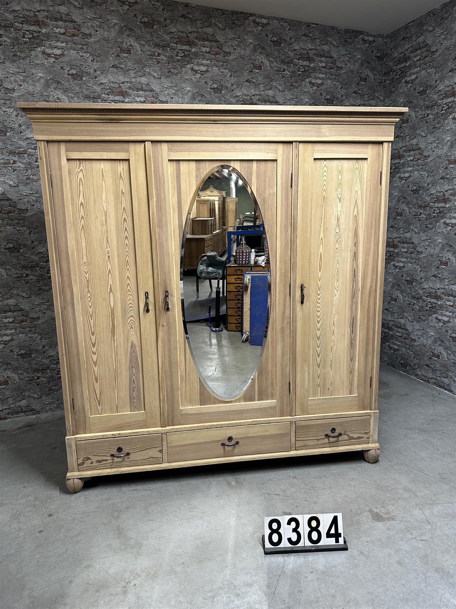 Antique pine wardrobe with oval mirror | cabinet 8384