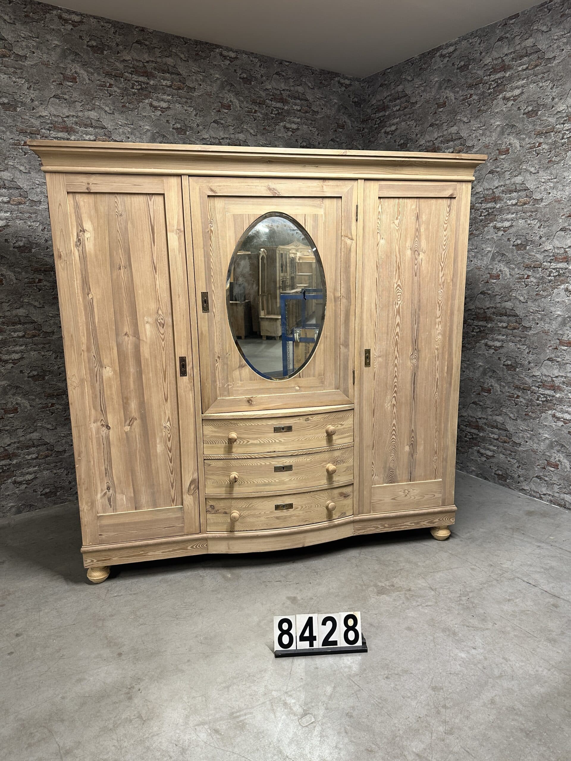 Antique pine wardrobe with mirror 210×67 nr.8428